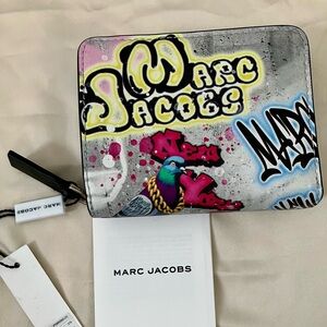 Marc Jacobs Graffiti Pigeon Zip Wallet - Gray with Multicolor Accents